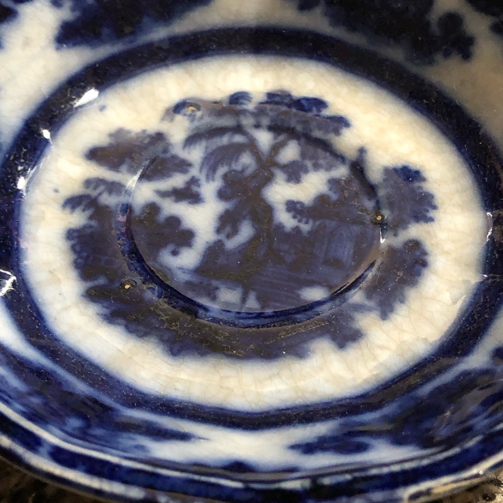 Vintage antique T Walker ironstone “Hong” flow blue saucer - Picture 10 of 12